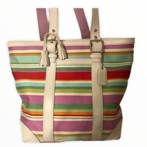 COACH multicolor striped Hampton tote bag